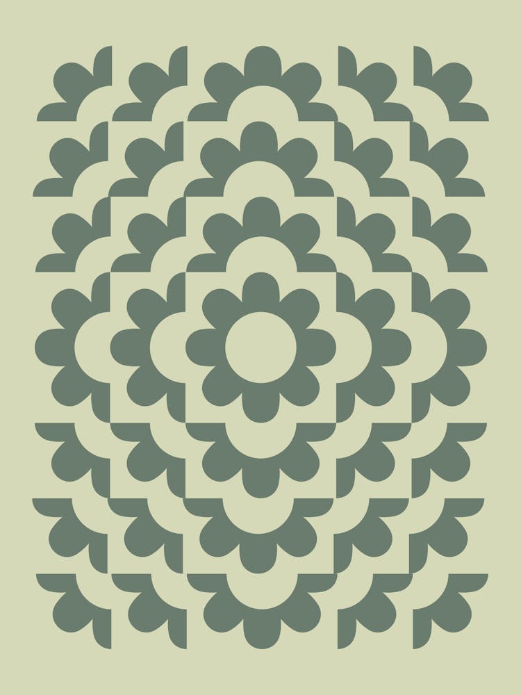 Midcentury Modern Abstract Geometric Flower Pattern Floral in forest sage green
