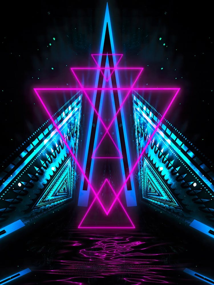 Neon landscape: Pink Triangles [synthwave/vaporwave/cyberpunk] — aesthetic retrowave neon poster