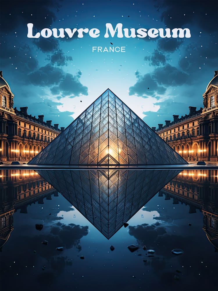 Louvre Museum France Night Art Illustration