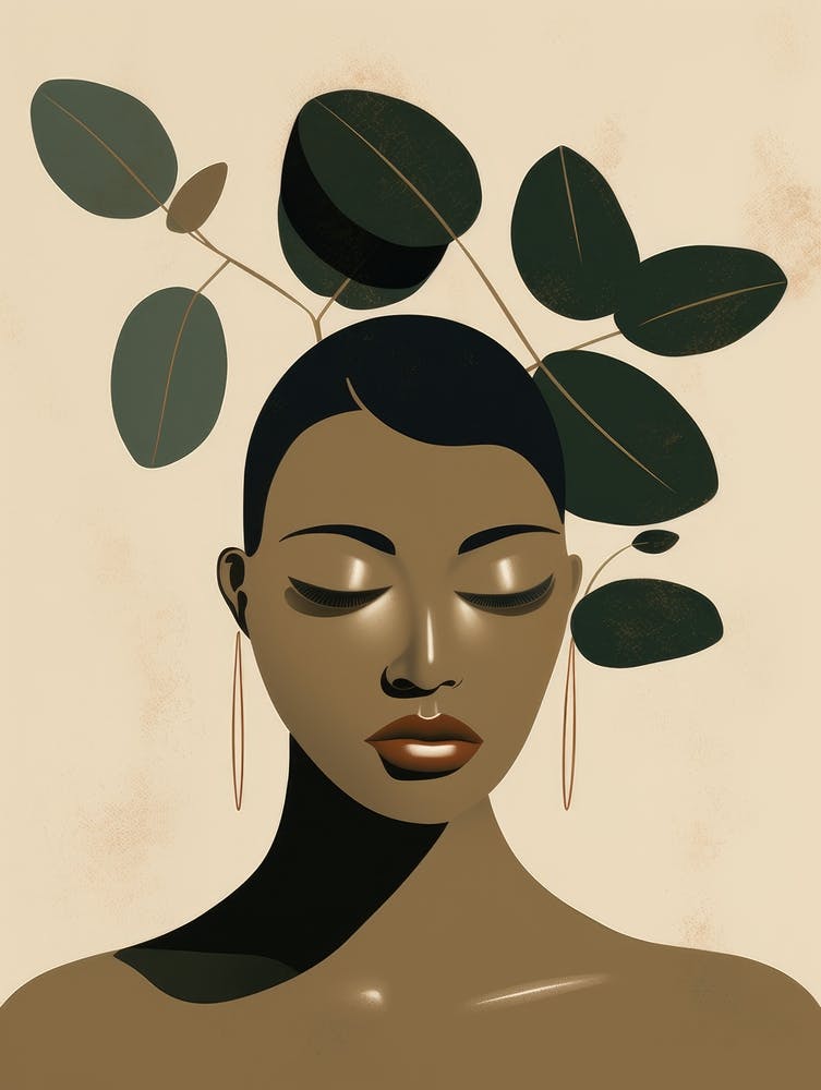African Woman With Leaves On Her Head