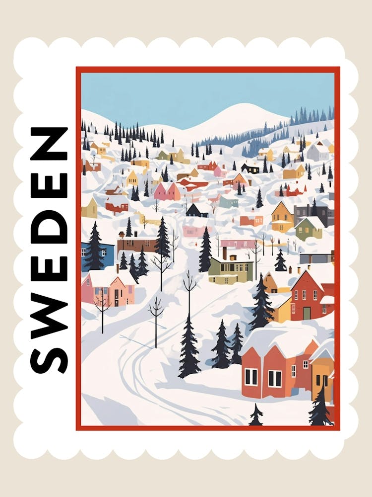 Retro Winter Stamp Poster Kiruna Sweden 1