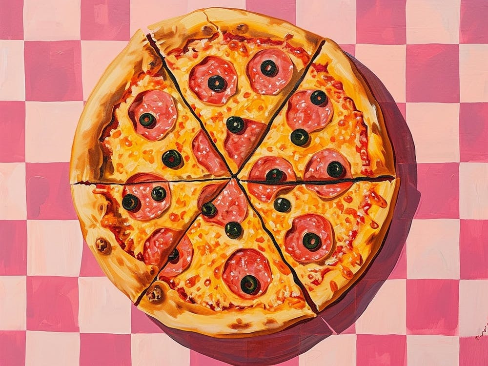 Pizza With Olives Pink Checkerboard 4