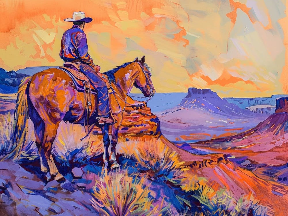 Cowboy Painting Red Rock Canyon Nevada 1