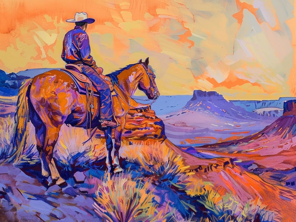 Cowboy Painting Red Rock Canyon Nevada 1