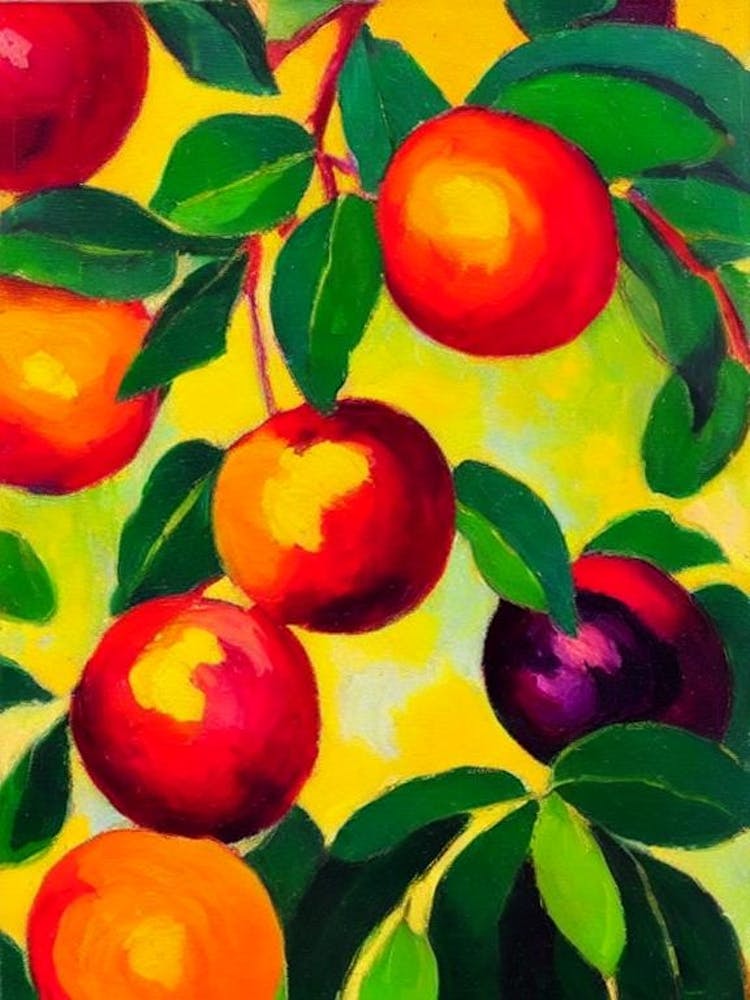 Nectarine 2 Fruit Vibrant Matisse Inspired Painting Fruit