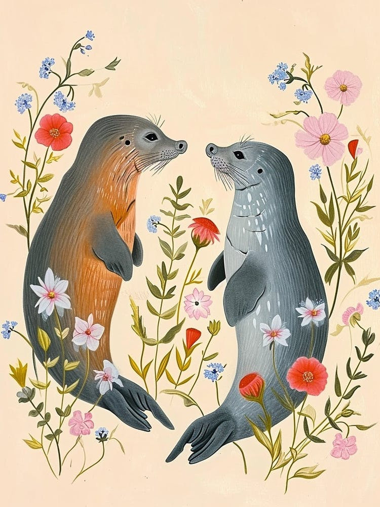 Folksy Floral Animal Drawing Seal 2