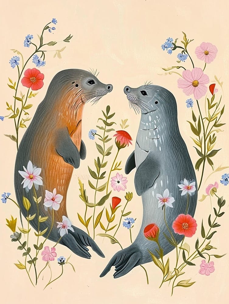 Folksy Floral Animal Drawing Seal 2