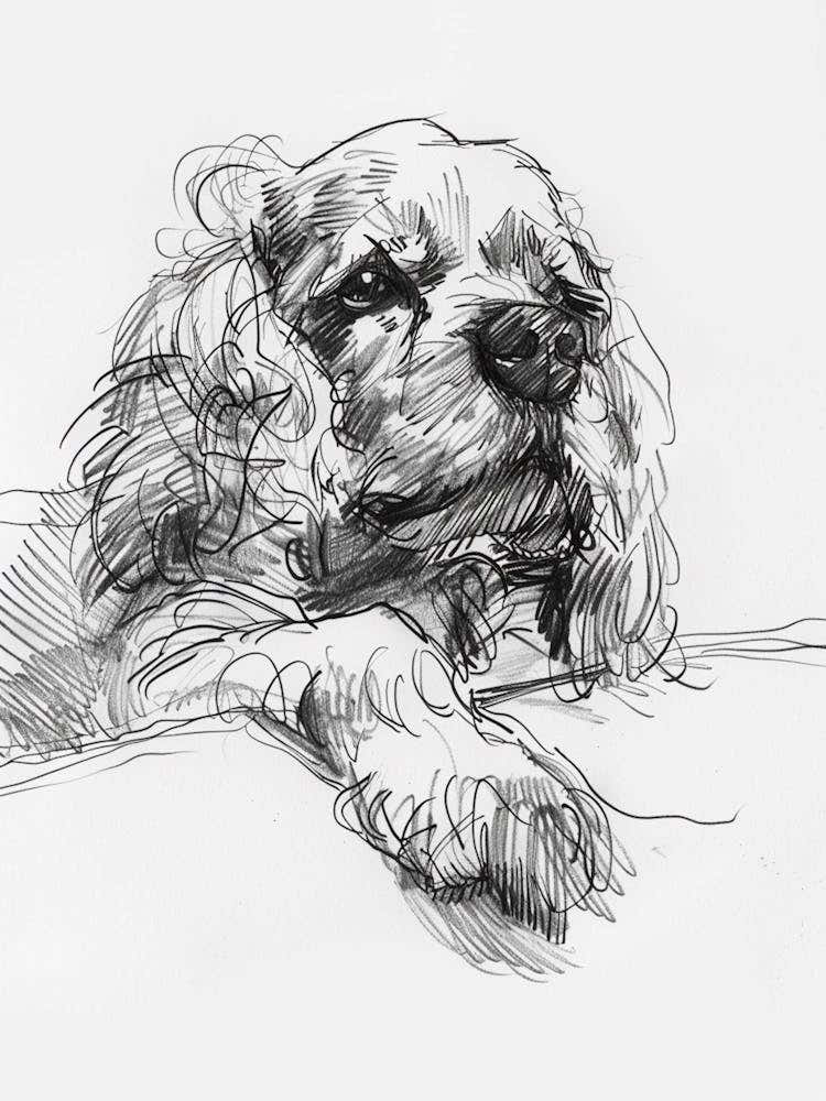 Clumber Spaniel Dog Line Sketch 4