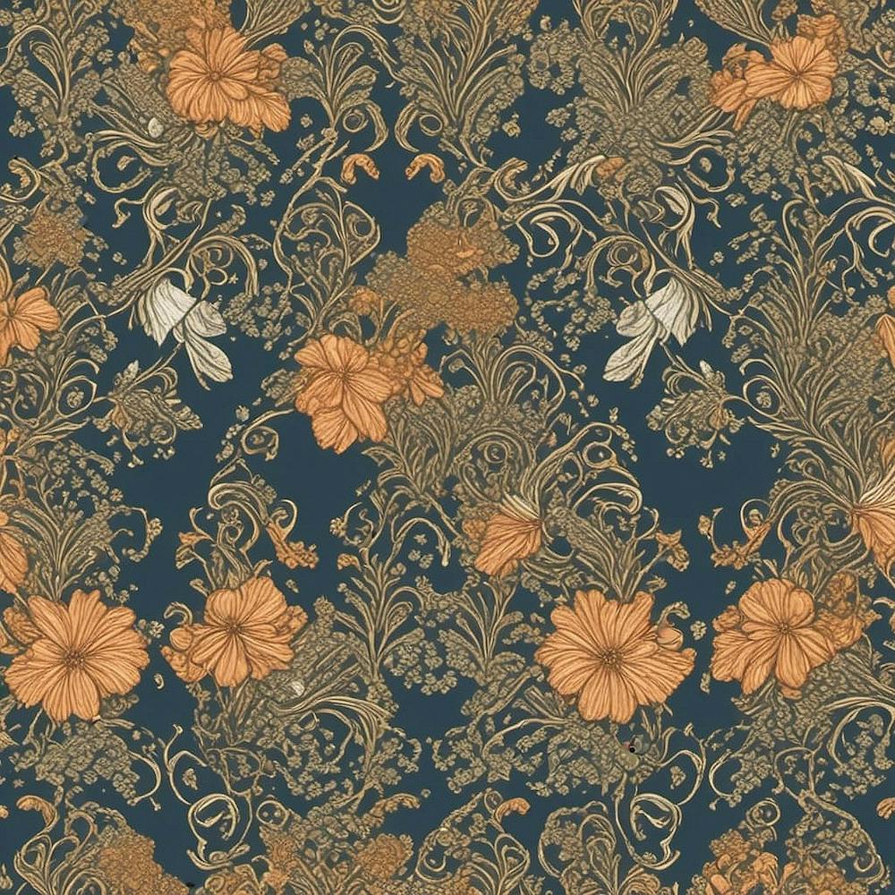 Floral Pattern In Blue And Orange