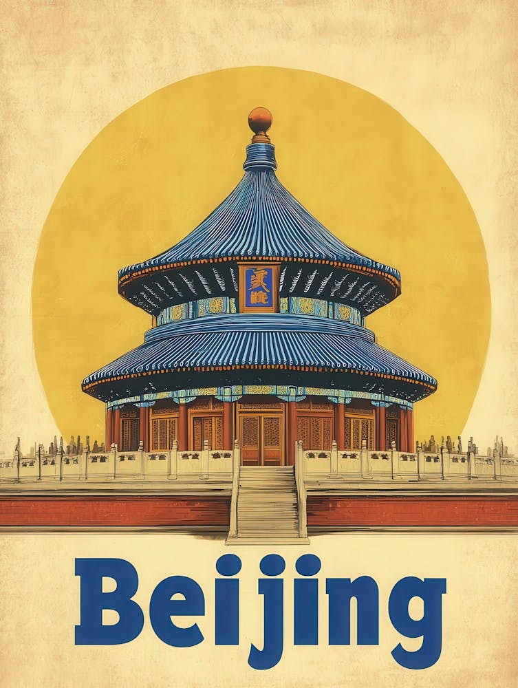 Aihrgdesign A Retro Travel Poster For Beijing Featuring The S Bb02567f 5e73 4c4b 90b0 020e466e6410 1