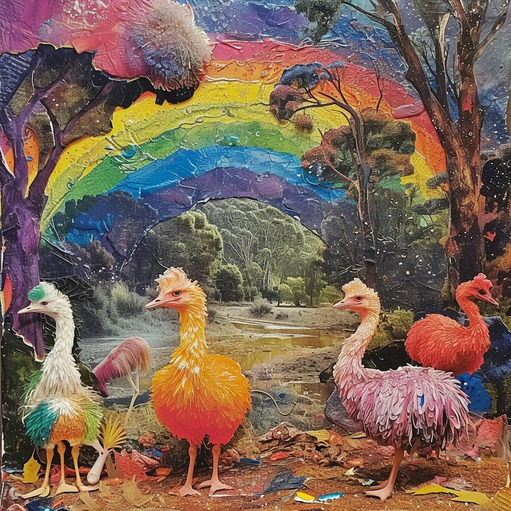 Rainbow Ostrich Kitsch Collage 1