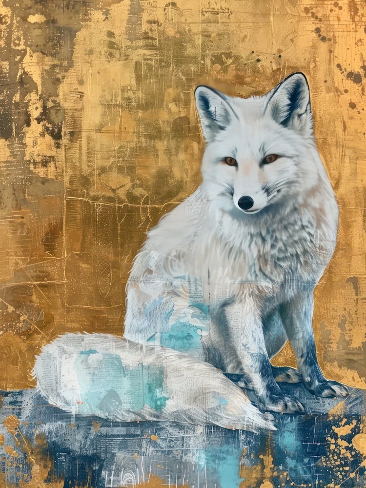 Collage Renard Arctique Effet Or 4