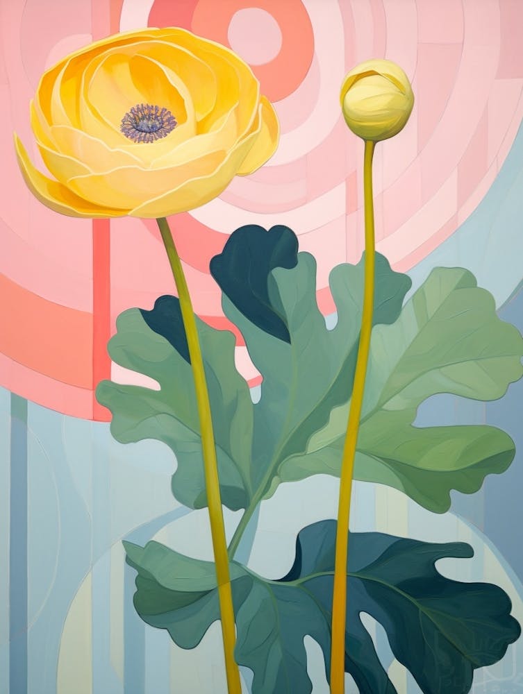 Ranunculus 2 Hilma Af Klint Inspired Pastel Flower Painting
