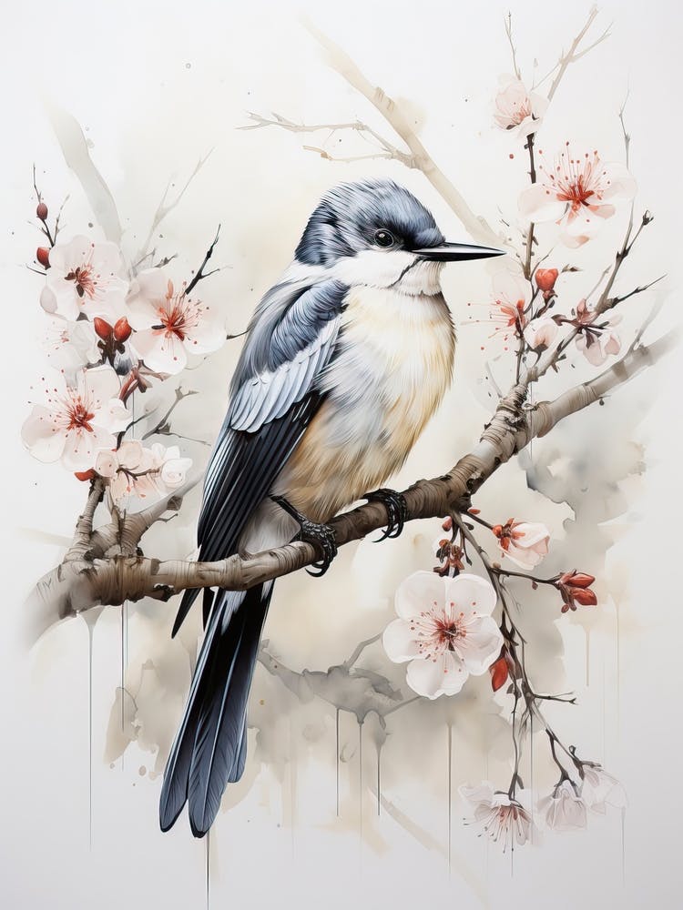 Hummingbird, Japanese Brush Painting, Ukiyo E, Minimal 3