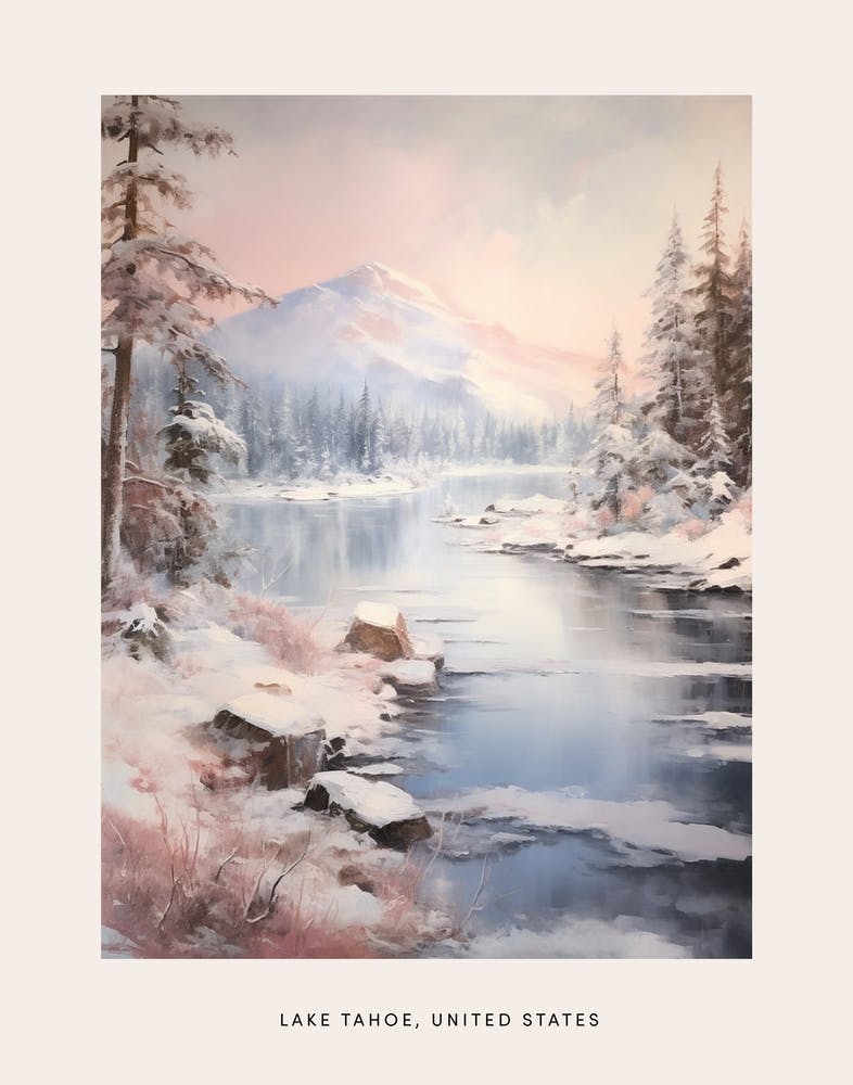 Dreamy Winter Painting Poster Lake Tahoe Usa 4