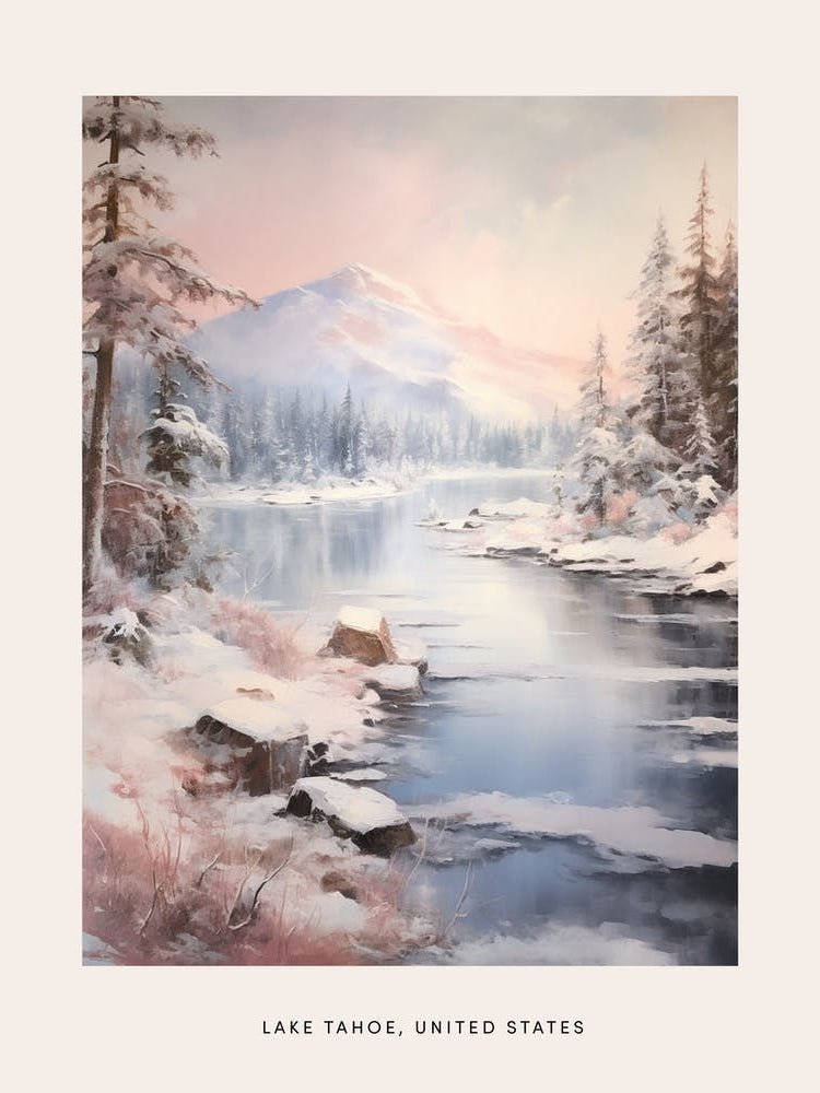 Dreamy Winter Painting Poster Lake Tahoe Usa 4