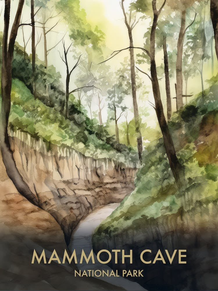 Mammoth Cave National Park Watercolour Vintage Travel Poster 1