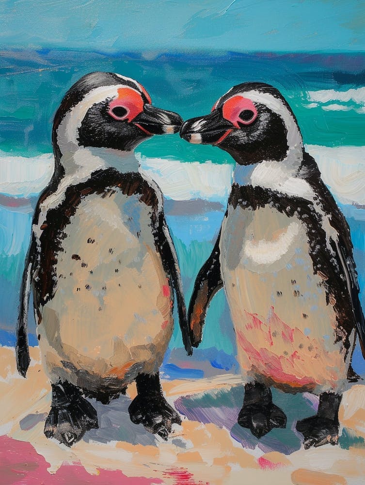 African Penguin Paradise Harbor Oil Painting 2