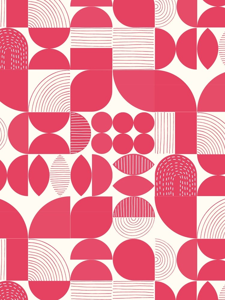 Modern Art Geometric Shapes Fuchsia and White