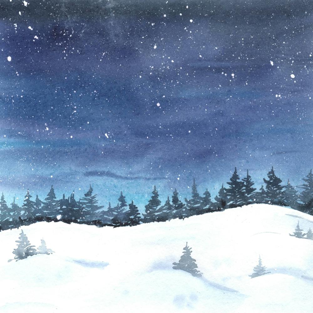 Winter Landscape Watercolor Painting