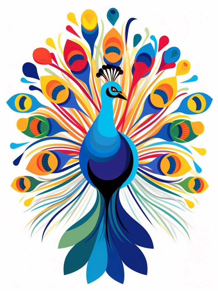 Colourful Geometric Bird Peacock 1