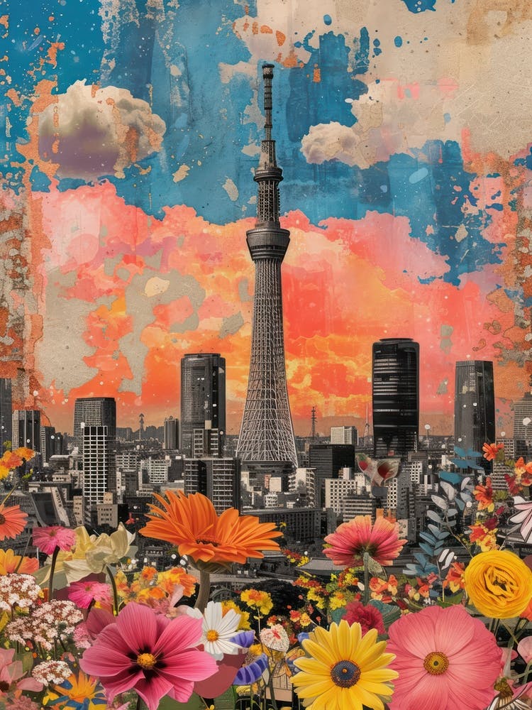 Tokyo   Floral Retro Collage Style 3