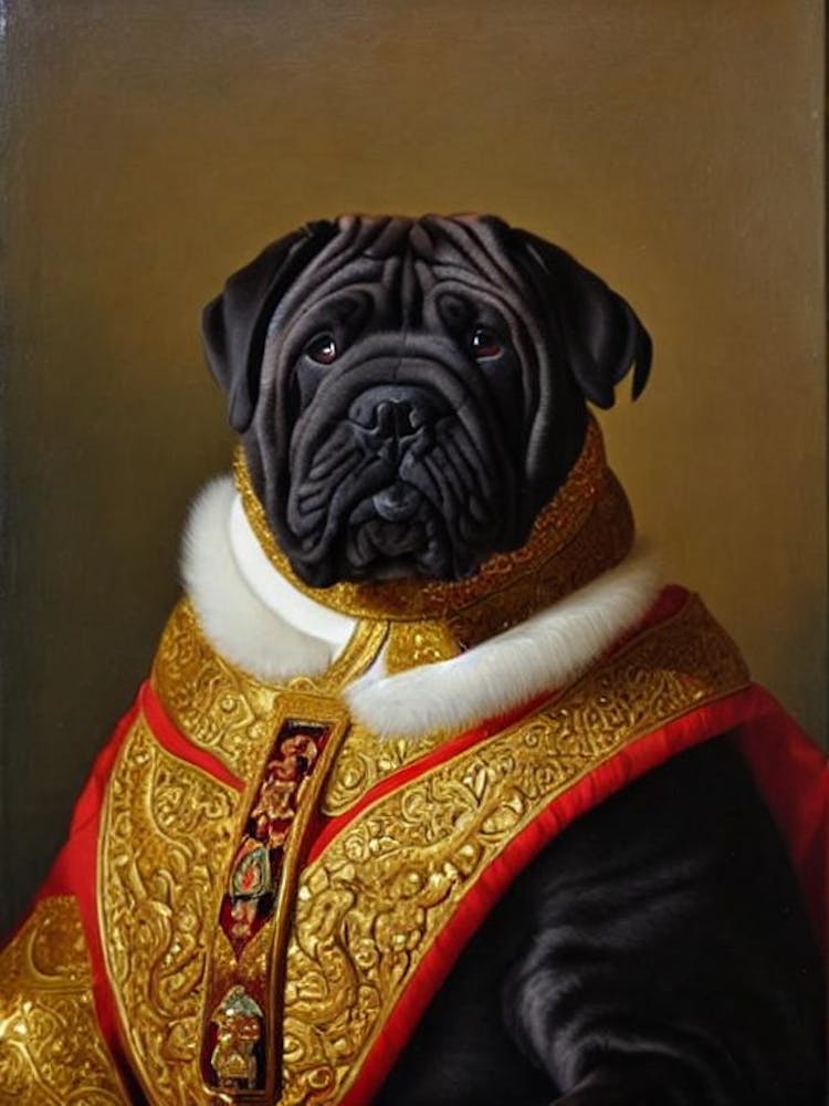 Chinese Shar Pei Renaissance Portrait Oil Painting