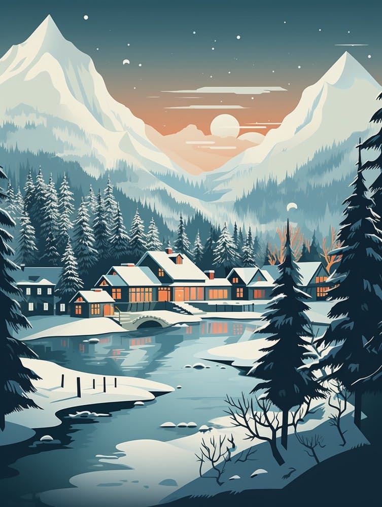 Winter Travel Night Illustration Banff Canada 4