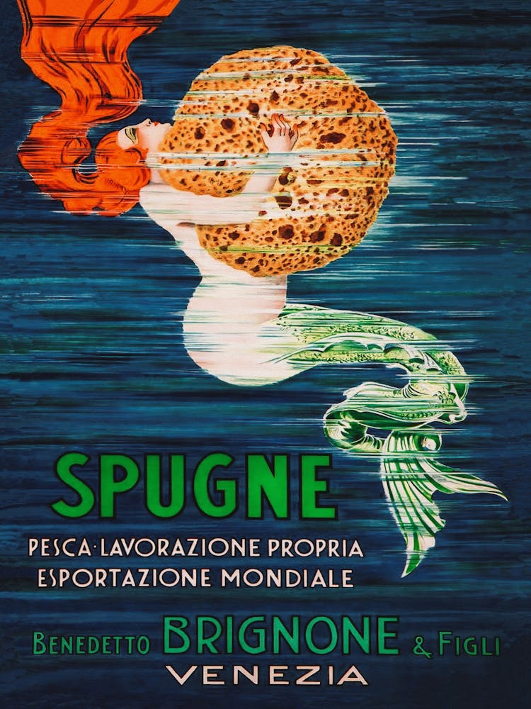 Mermaid With Sponge Vintage Poster
