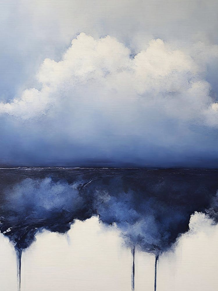 Indigo Navy Blue Cloud Abstract Oil Painting