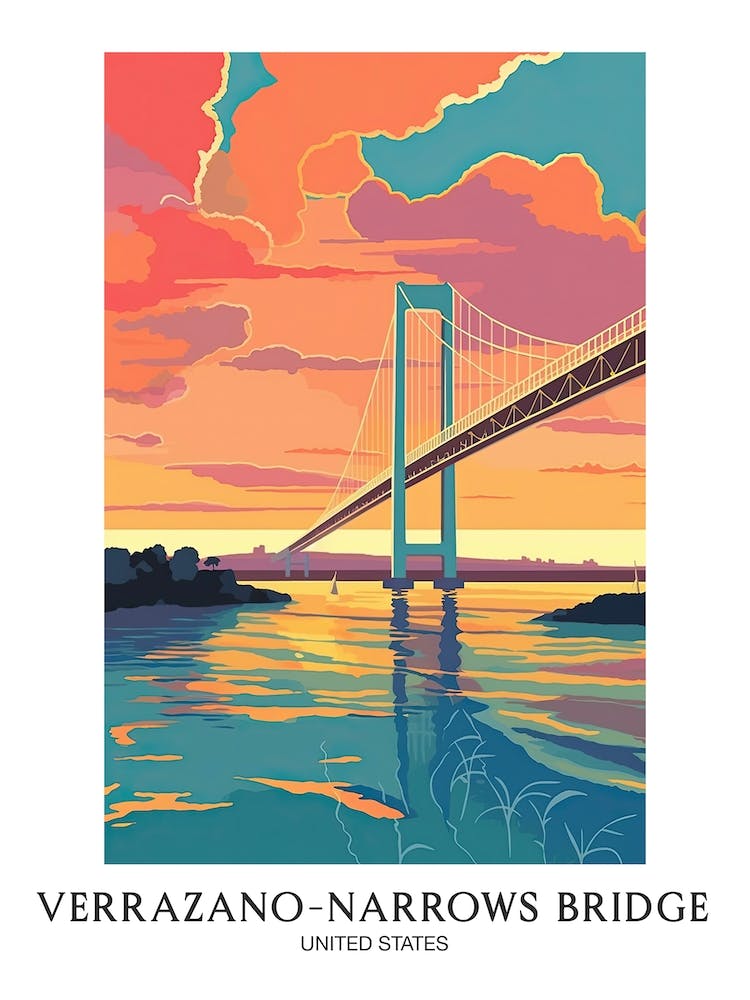 Verrazzano Narrows Bridge, United States Colourful 1 Travel Poster