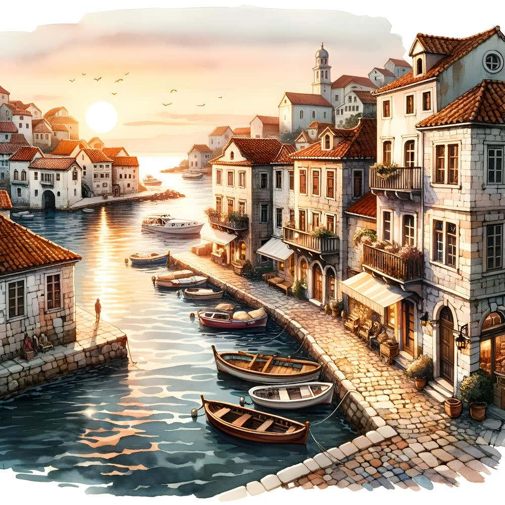 Croatian Village At Sunset