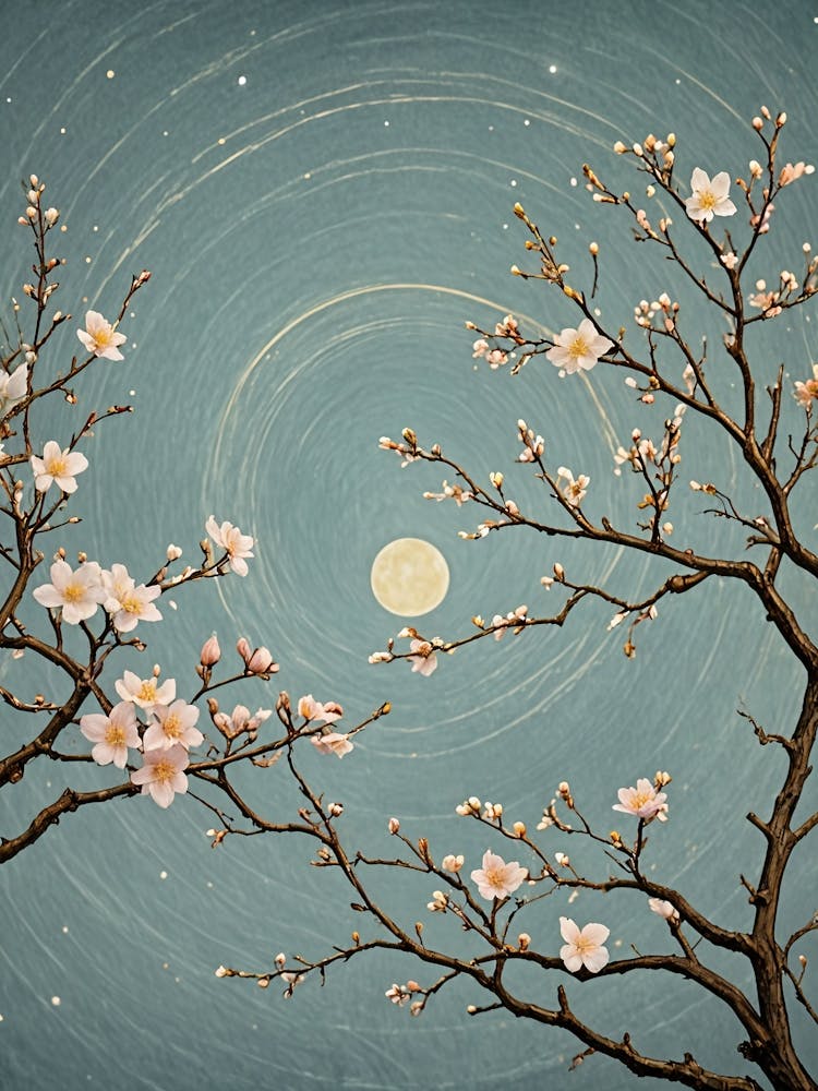 Mond und Mandelblüten