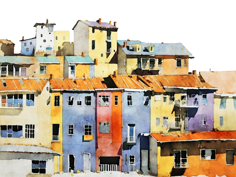 Valparaiso Chile Colorful Buildings Watercolor