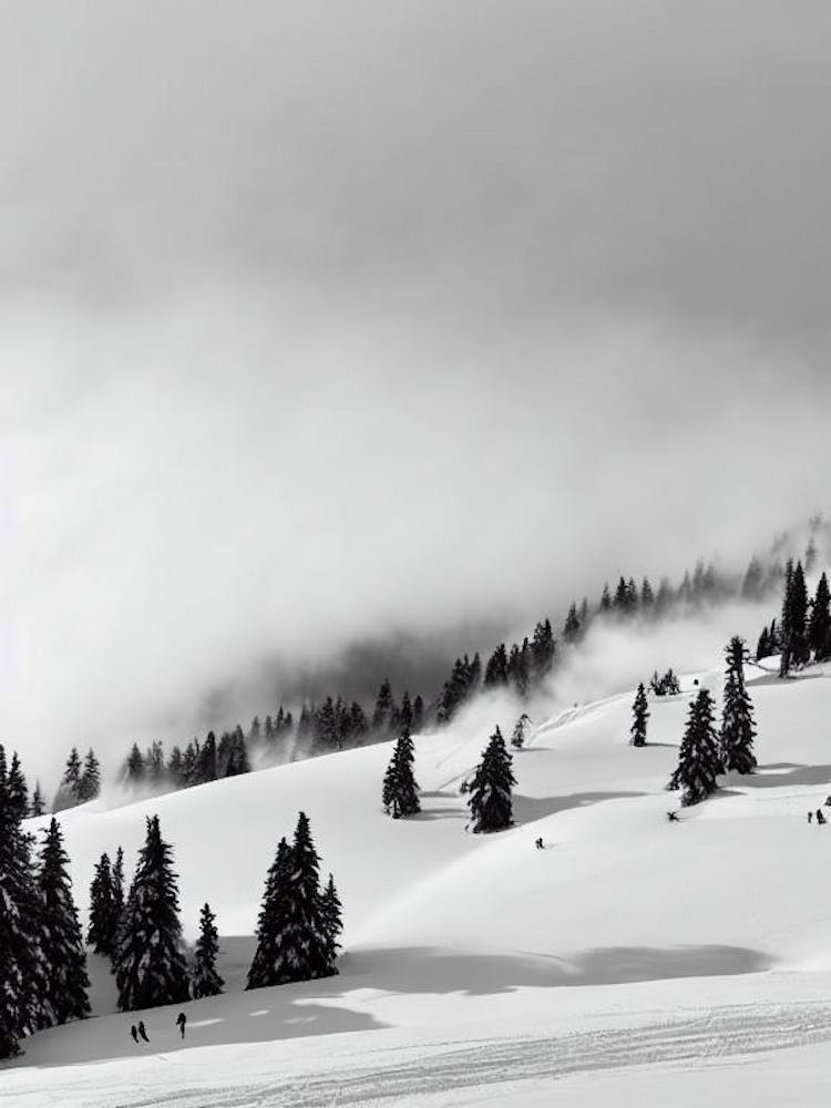 Avoriaz, France Black And White Skiing Poster