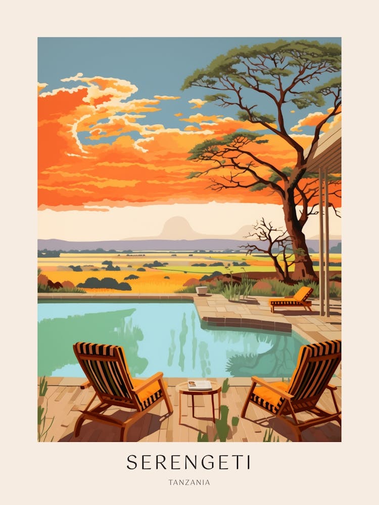 Serengeti, Tanzania Midcentury Modern Pool Poster