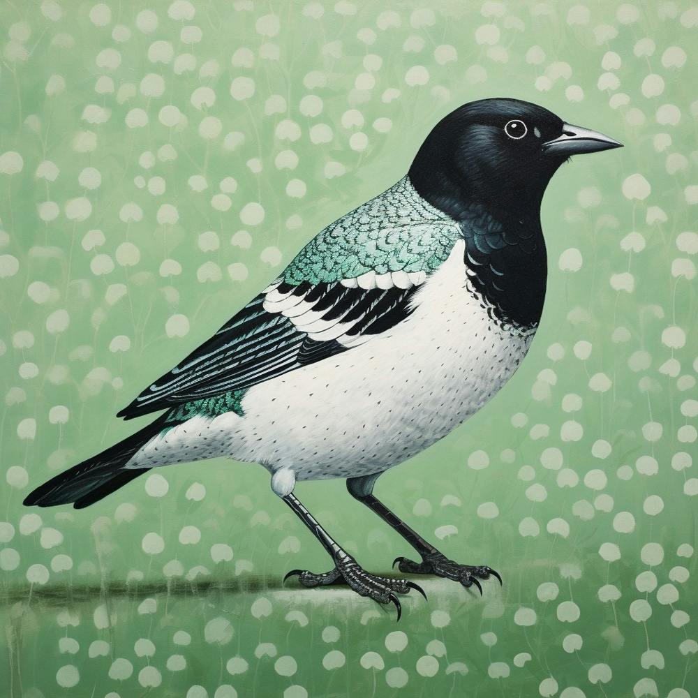 Ohara Koson Inspired Bird Painting Cowbird 1 Square