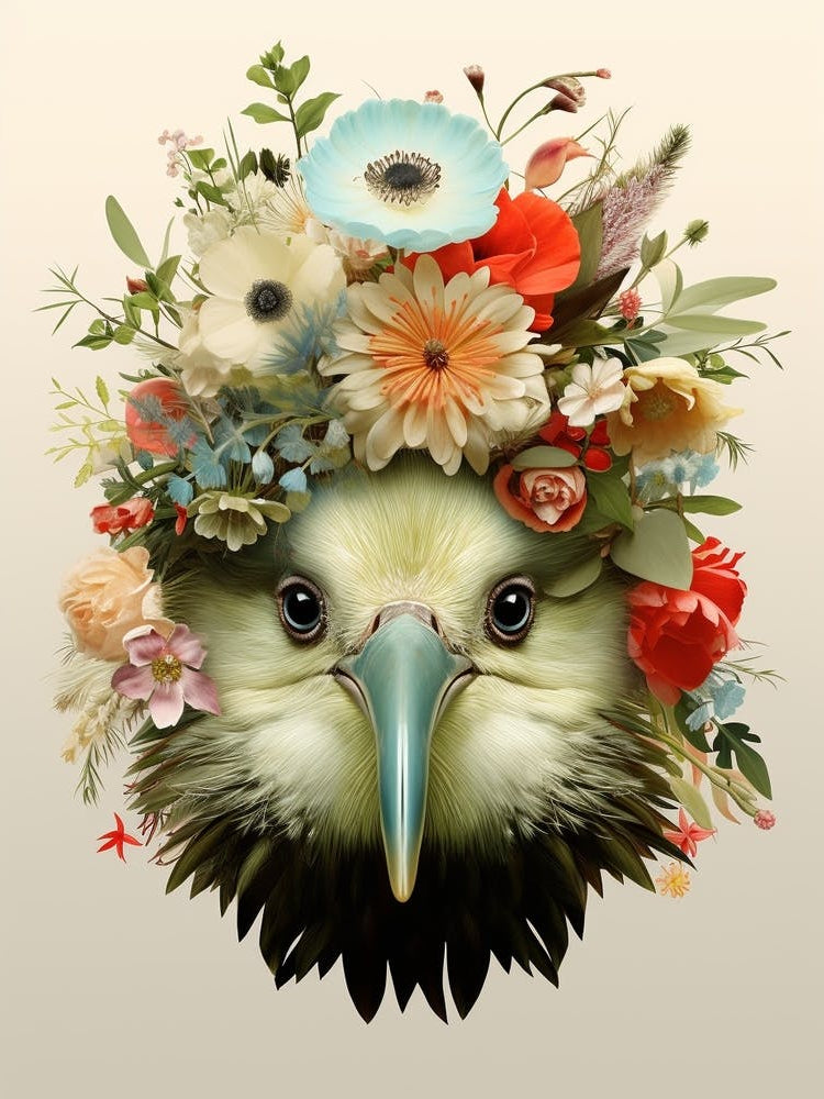 Bird With A Flower Crown Kiwi 5