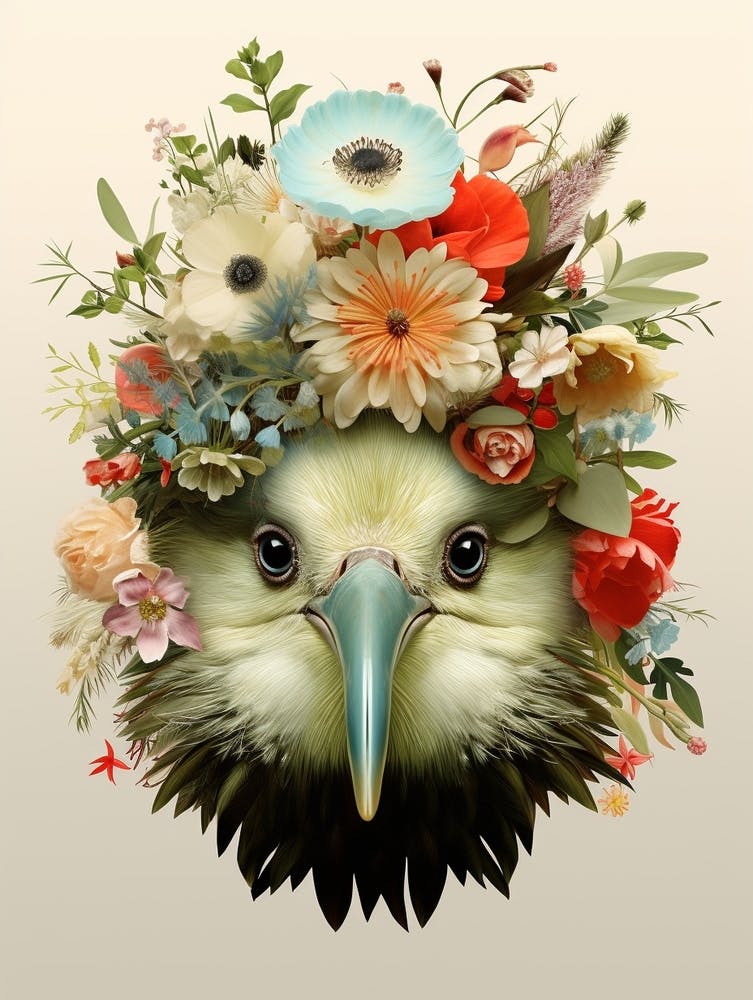 Bird With A Flower Crown Kiwi 5