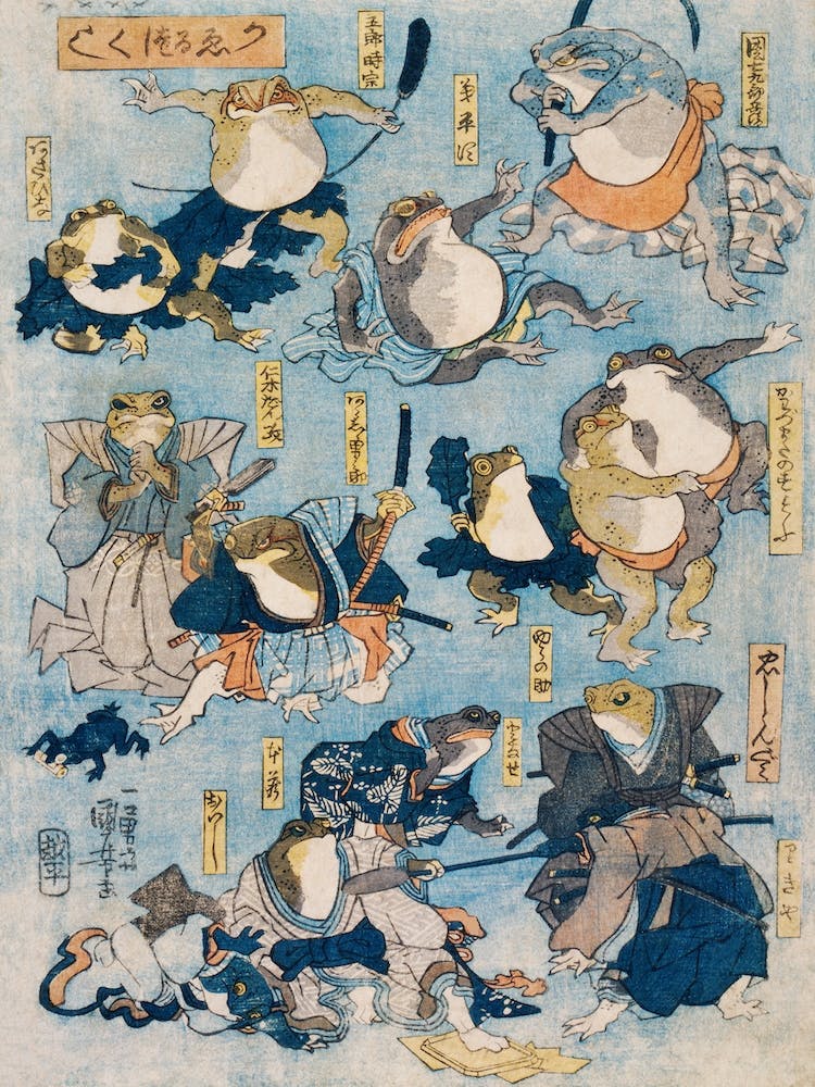 Famous Heroes Played By Frogs; Utagawa Kuniyoshi