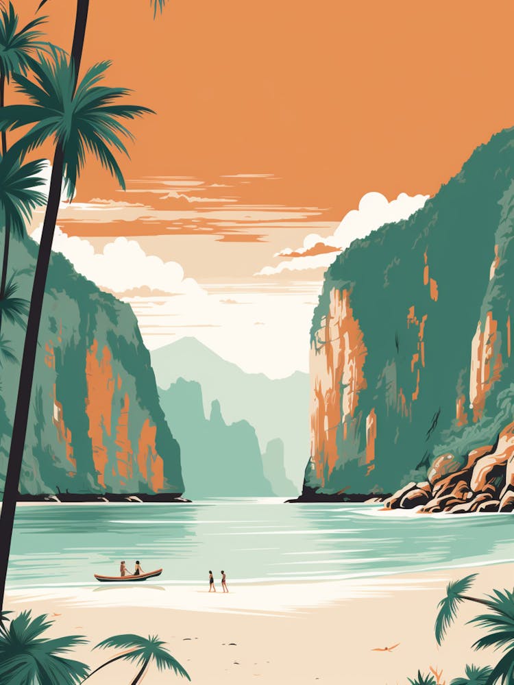 Vintage Retro Print Of Maya Bay, Koh Phi Phi Thailand 2
