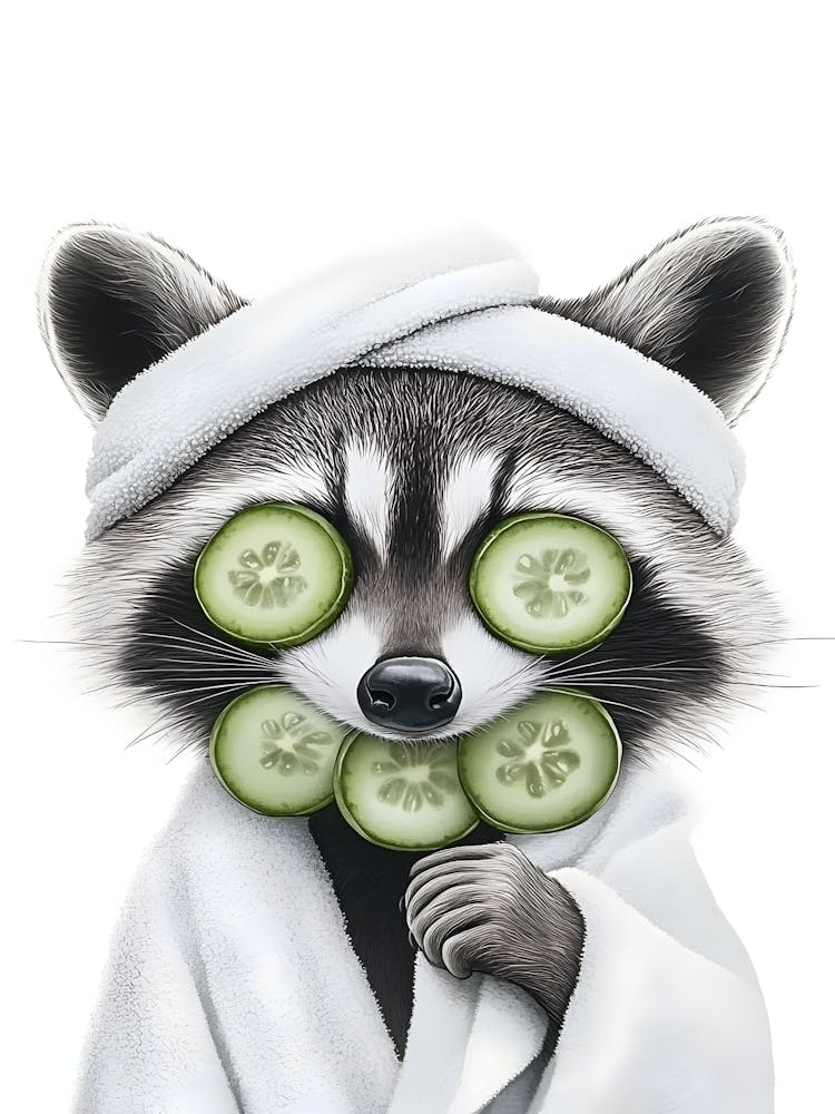 Raccoon With Cucumbers