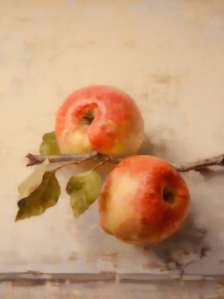 Apple Still Life Oil Painting, Vintage Fruit Print, Neutral Oil Painting, Country Kitchen Art, Autumn Harvest Still Life, Farmhouse Wall Art