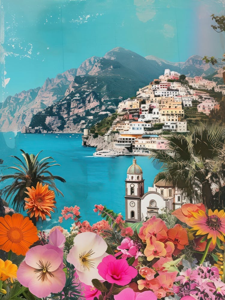 Amalfi Coast   Floral Retro Collage Style 4
