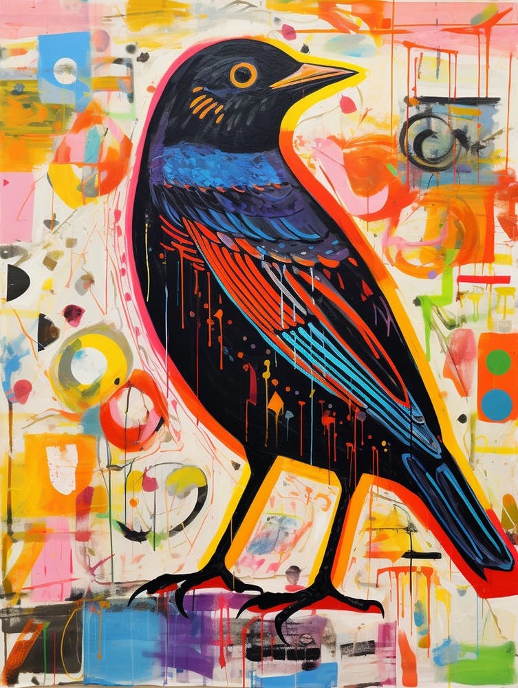 Colourful Bird Painting Blackbird 3