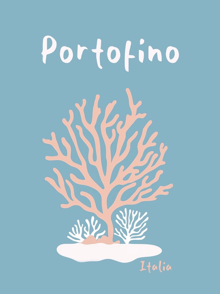 Portofino Italien Reiseposter, rosa Maritime Korallen Liebe