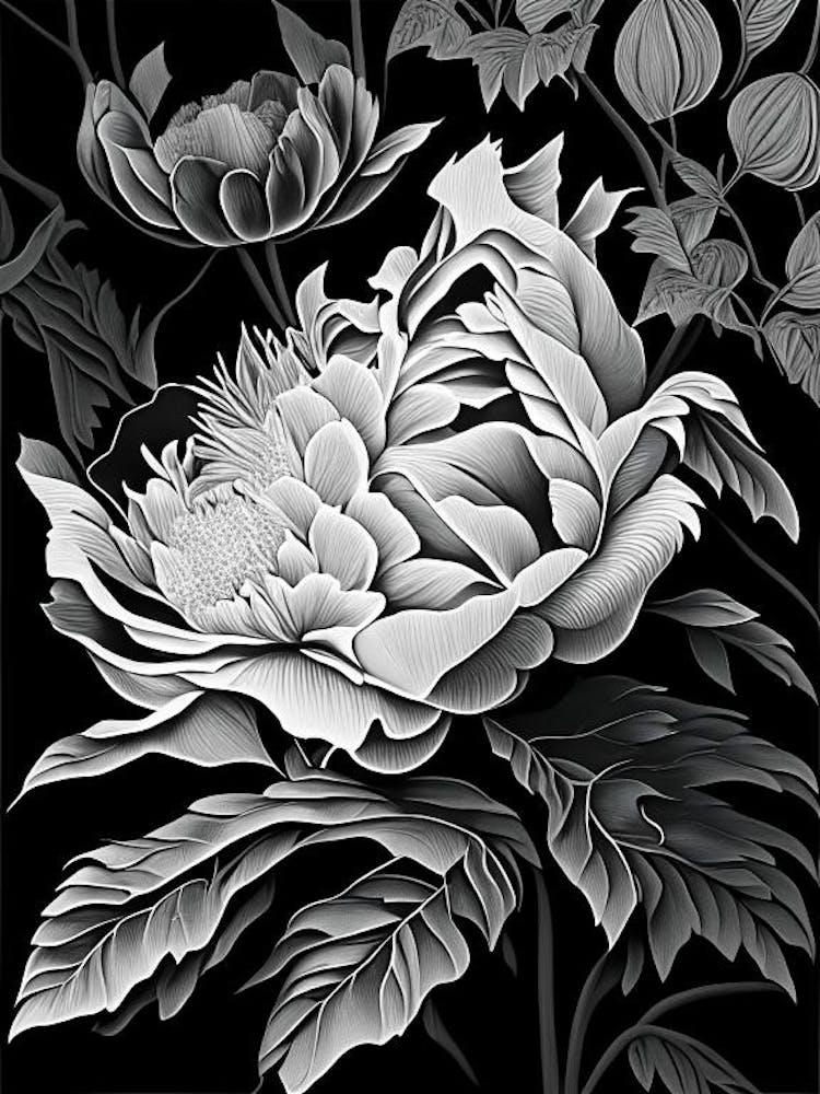Peony Leaf Linocut 3