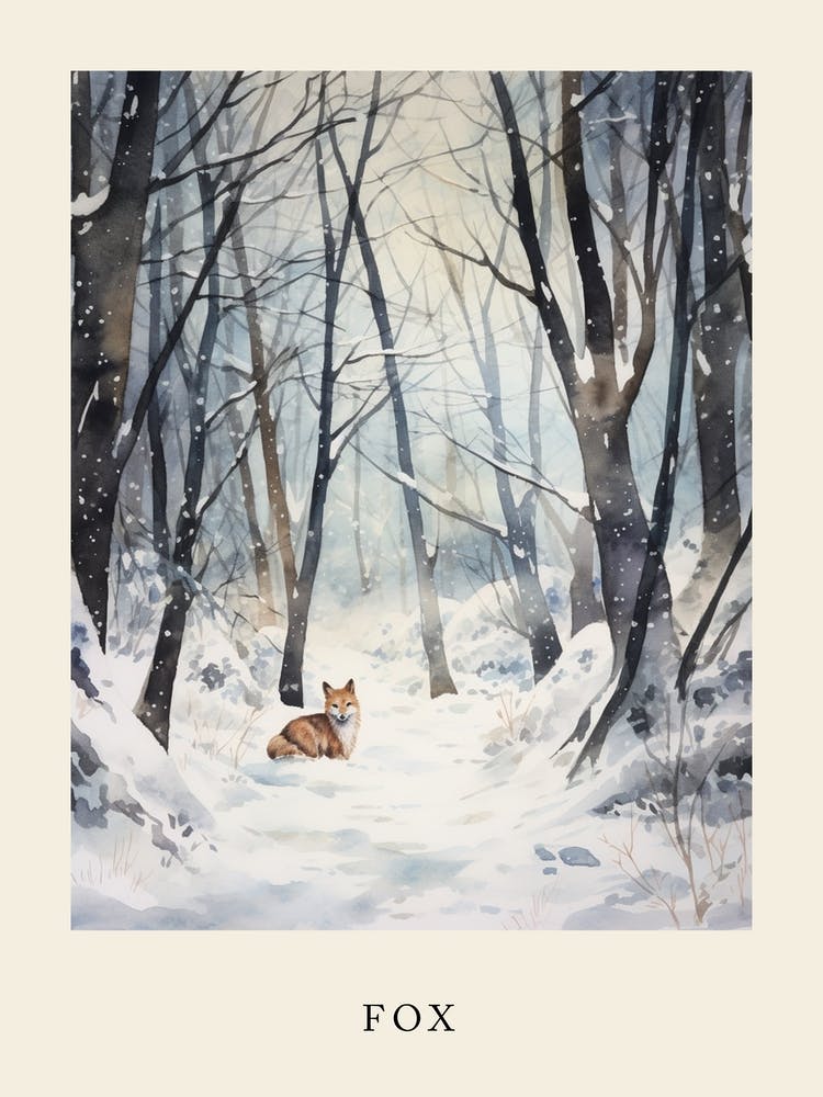 Winter Watercolour Fox 4 Poster