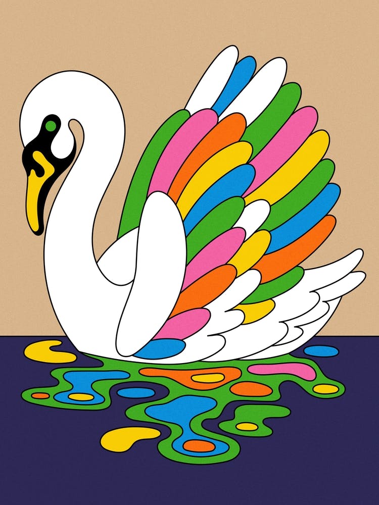 Timeless Colourful Swan on a Lake Print