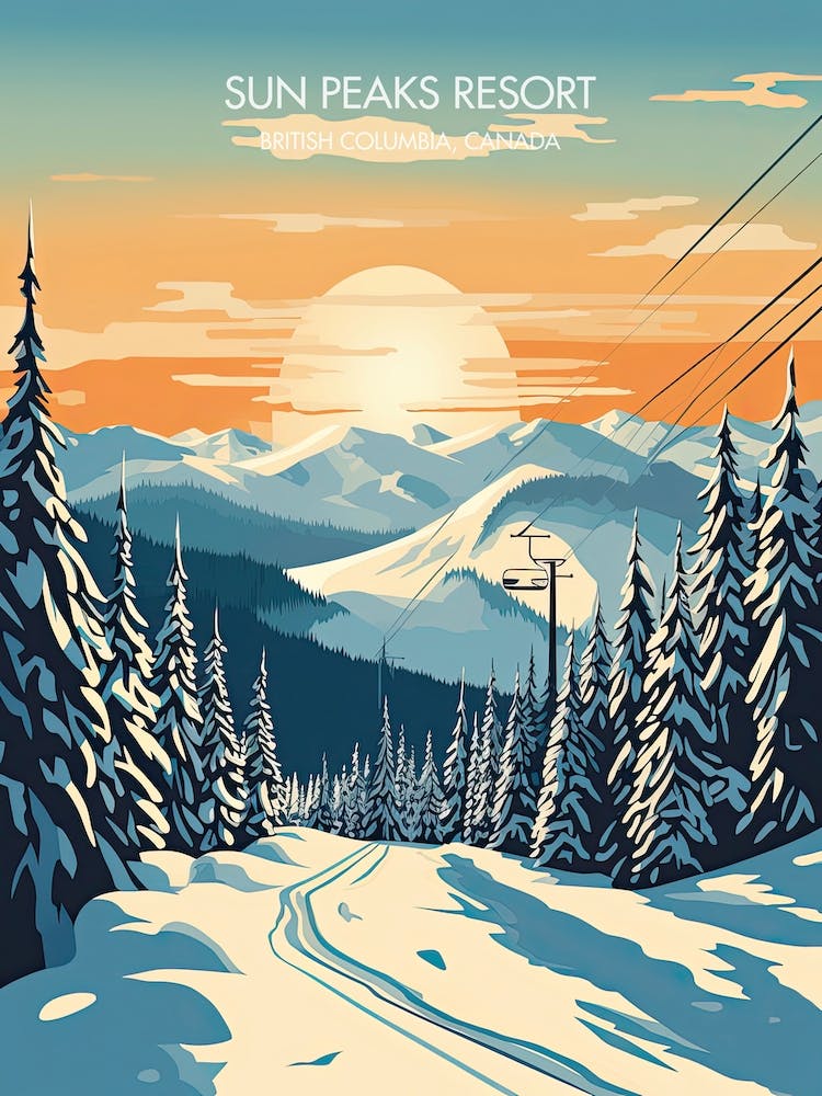 Poster Of Sun Peaks Resort   British Columbia, Canada, Ski Resort Illustration 0
